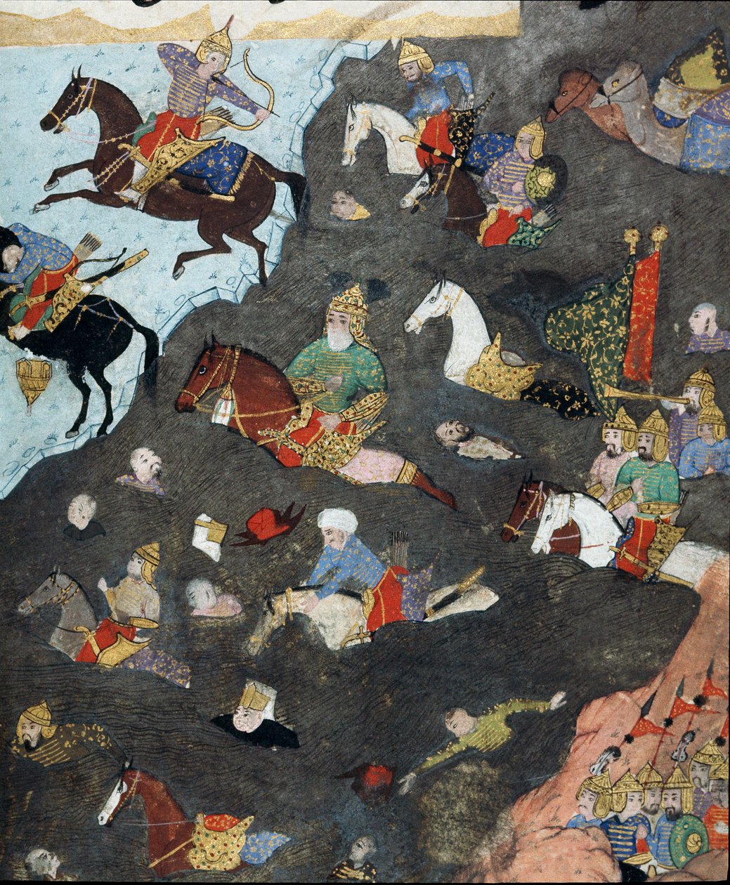 Império Otomano: "O exército do Sultão Murad III (1546-1595) atravessa um rio numa tábua" Miniatura do século XVI. Istambul, Biblioteca do Museu Topkapi Sarayi de Ottoman School