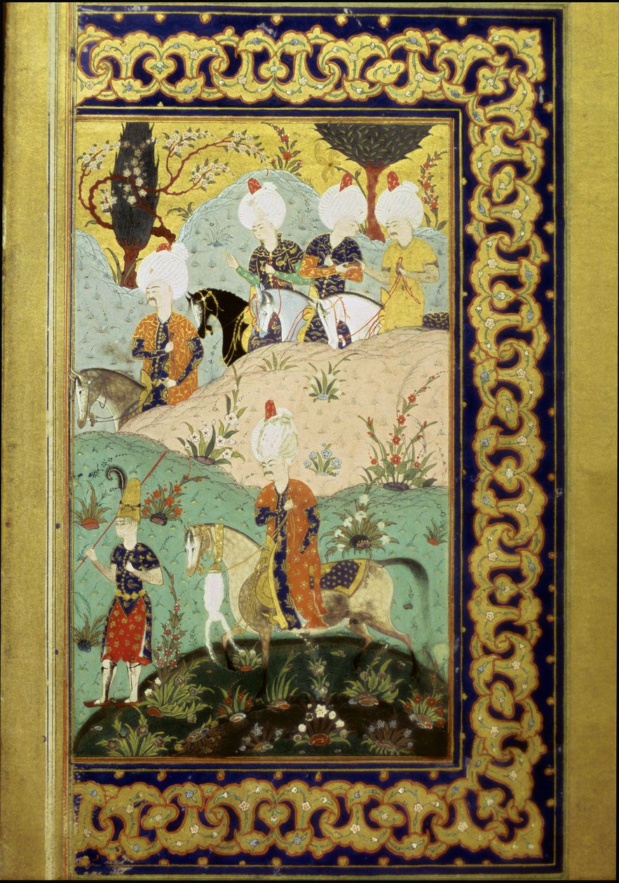 Império Otomano: representação do Sultão Selim I chamado o Terrível (1470-1520) a cavalo. Miniatura do "Divã" (coleção de poemas) escrito pelo Sultão Selim I. (Sra. FY1330, fol. 27) Século XVI. Istambul, Biblioteca da Universidade de Ottoman School