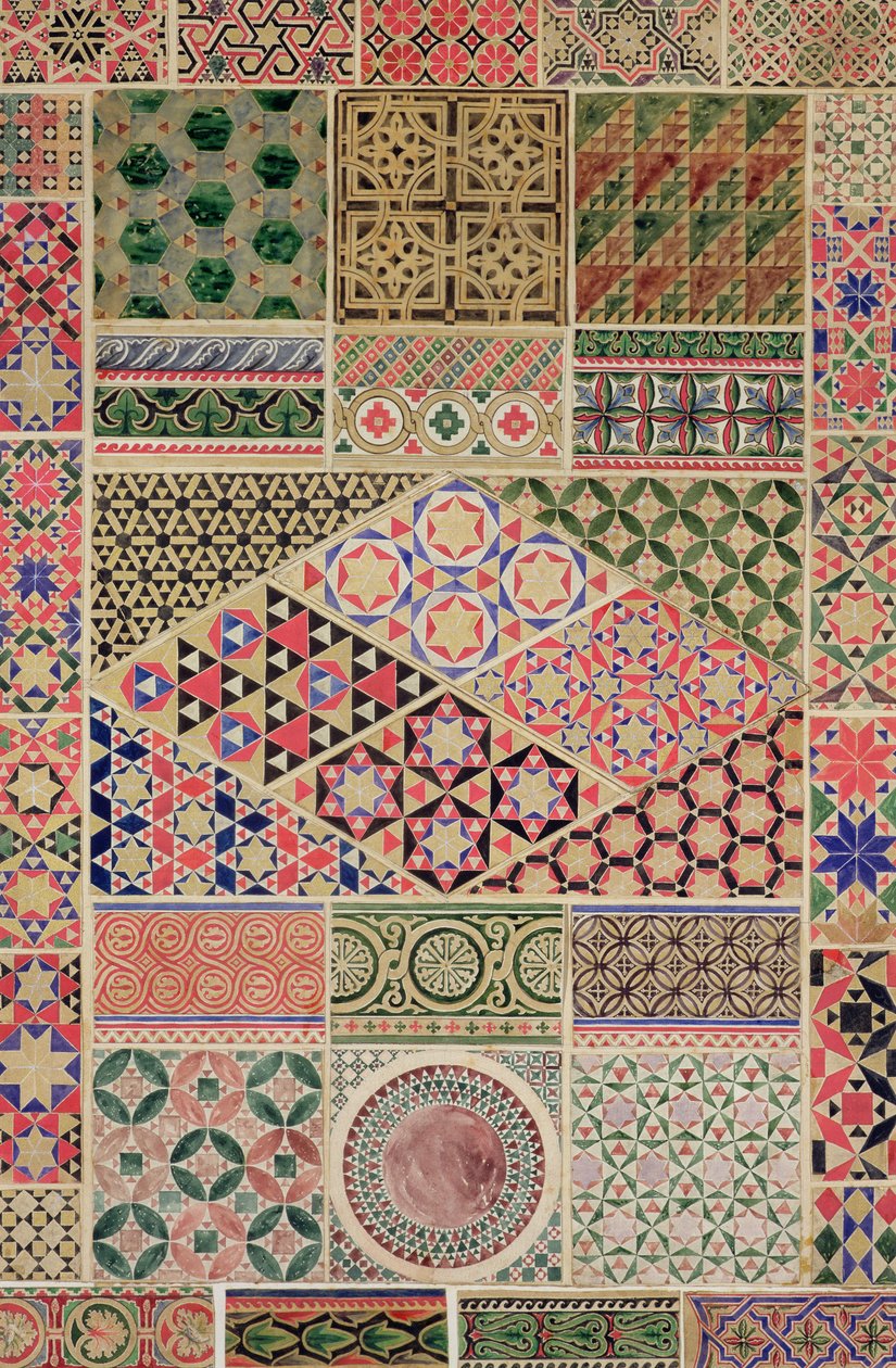&39;Gramática do Ornamento&39;, capitulo VII, placa XXX: Ornamento Bizantino, mosaicos e decoração de pavimento, 1868 de Owen Jones