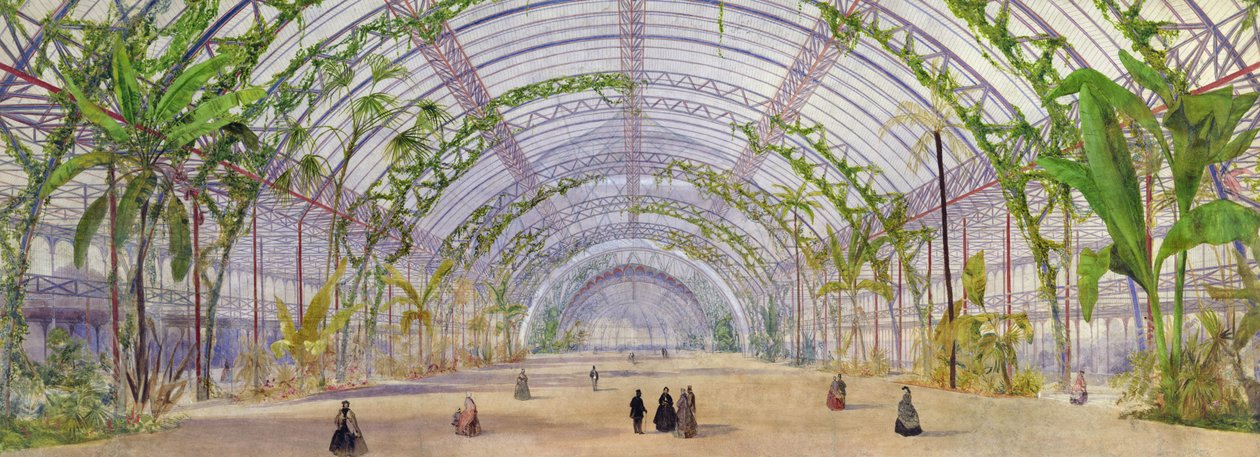 Design de interiores para um palácio de cristal no Parc de Saint-Cloud, c.1860-62 (giz de cera, lápis e wc no papel) de Owen Jones