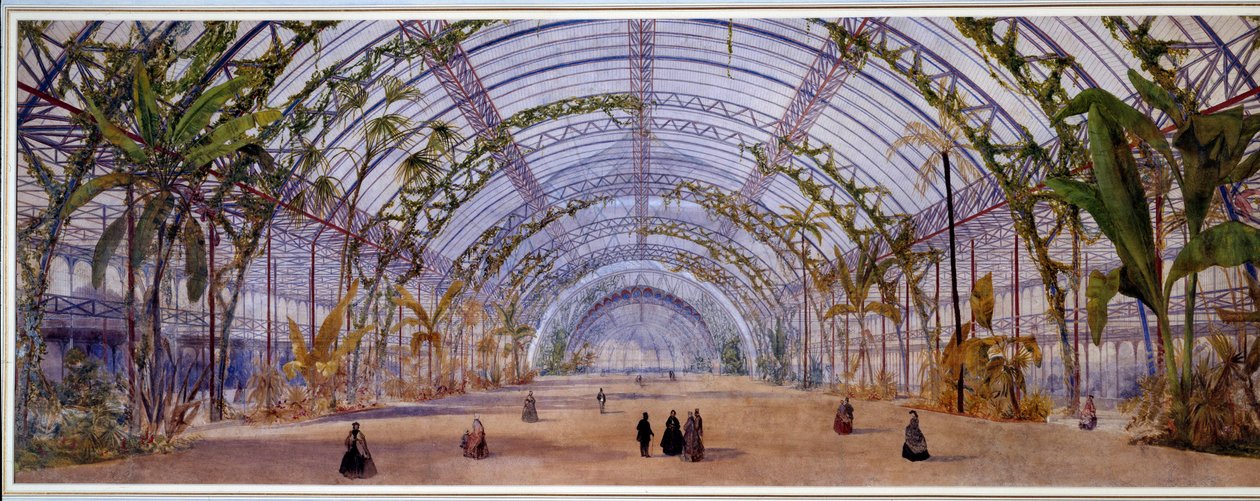 Arquitectura: projecto para o interior de um palácio de cristal a ser construído em Saint Cloud, perto de Paris. Aguarela sobre lápis, lápis de cor de Owen Jones (1809-1874) 1862 Dim. 0,45 x 1,20 m Paris, musee d