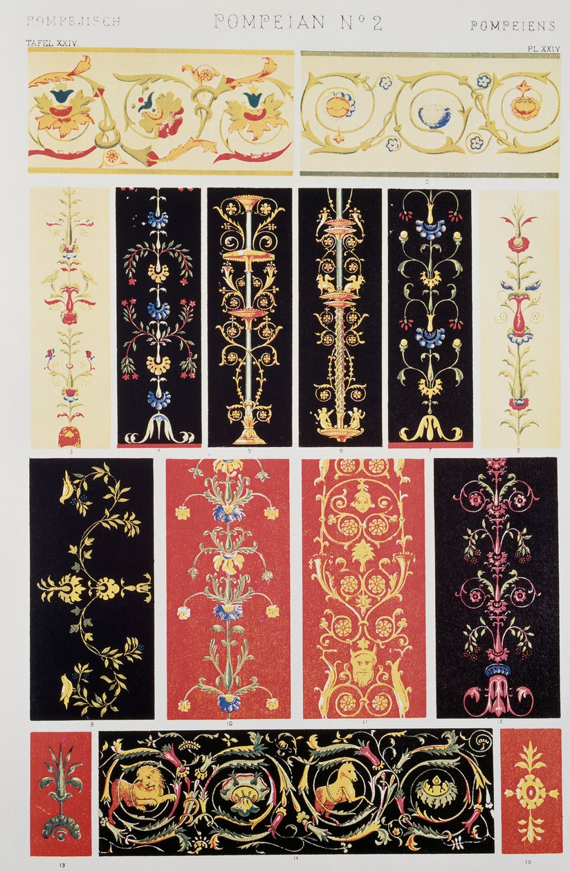 Decoração Pompeiana, Placa XXV da Gramática de Ornamento, de Owen Jones (1809-1874), Londres de Owen Jones
