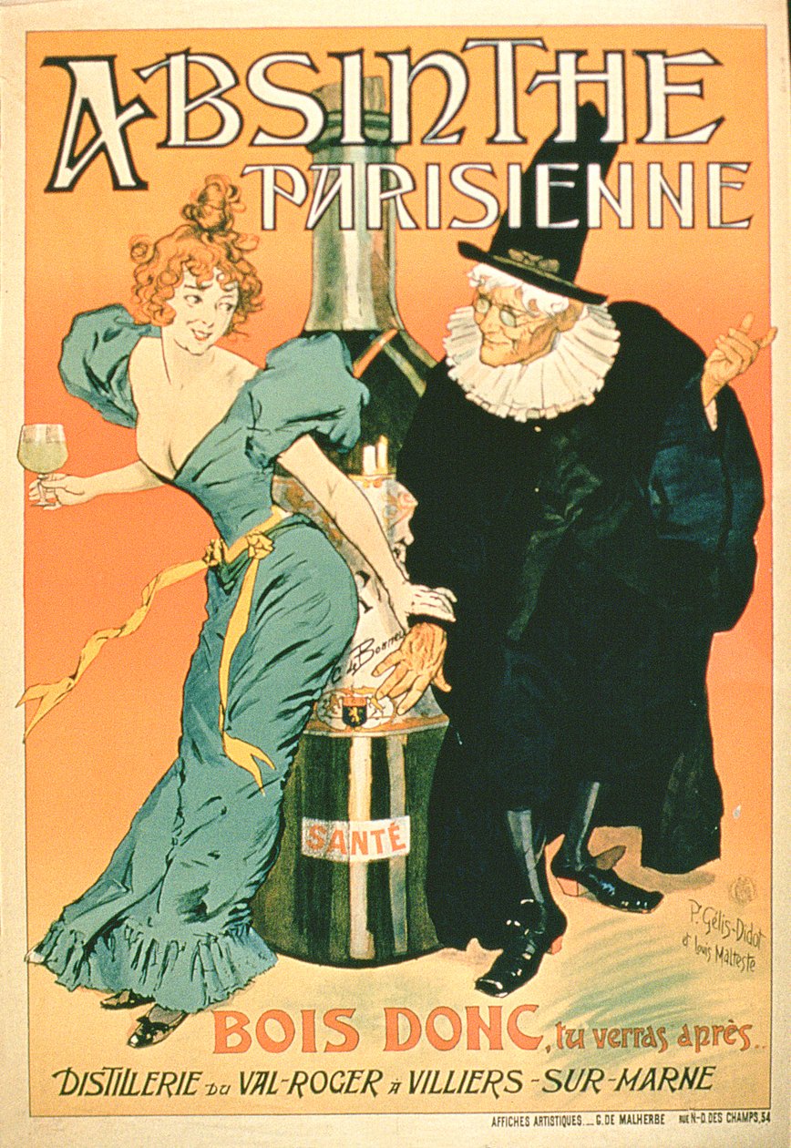 Então beba, você vai ver mais tarde, poster publicidade Parisian Absinthe de P. and Maltese Gelis Didot