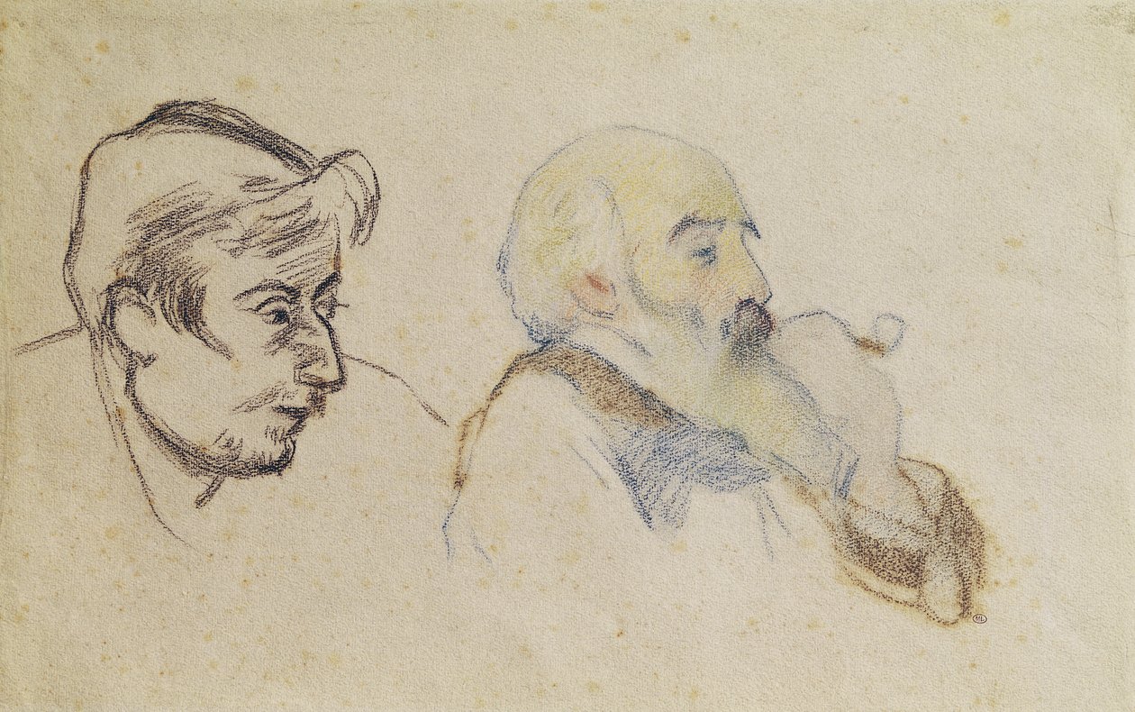 Retrato de Pissarro de Gauguin e Retrato de Gauguin de Pissarro (giz colorido) de P. and Pissarro, C. Gauguin