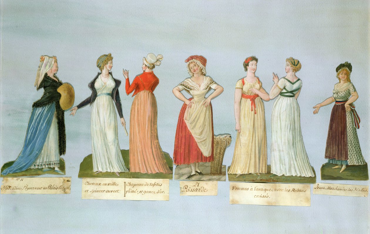 Vestidos e fantasias em voga durante a Revolução Francesa (guache) de P. A. and J.B. Lesueur