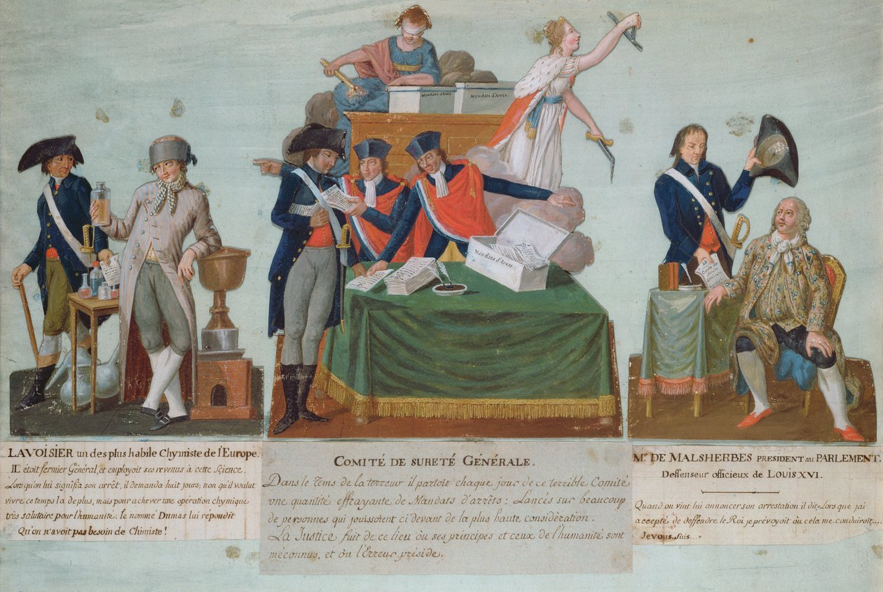 Lavoisier, o Comitê do General Surete e Malesherbes, do século XVIII (guache) de P. A. and J.B. Lesueur