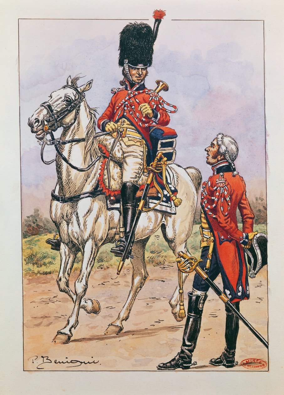 Cornetim da cavalaria de elite da Guarda Imperial, 1804-06 de P. Benigni