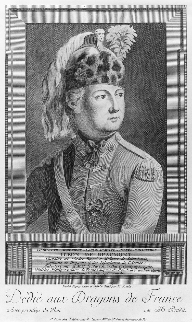 O Chevalier d&39;Eon como um Dragão, 1779 de P. Jean Baptiste Bradel