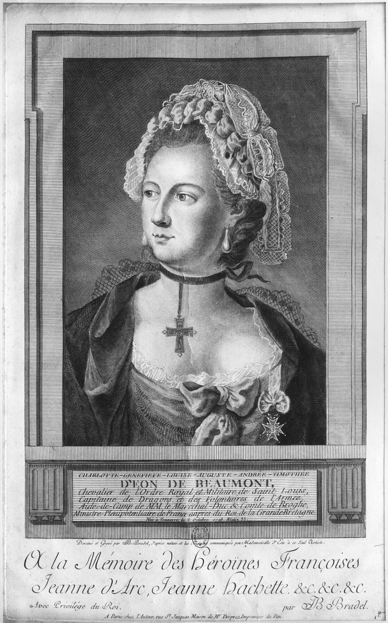 O Chevalier d&39;Eon, vestido de mulher de P. Jean Baptiste Bradel