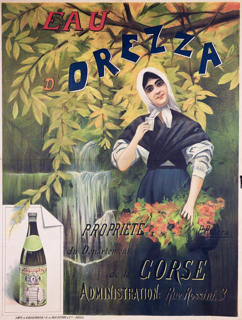 Poster publicidade Eau dOrezza, litho cor de água mineral natural de P. Ribera