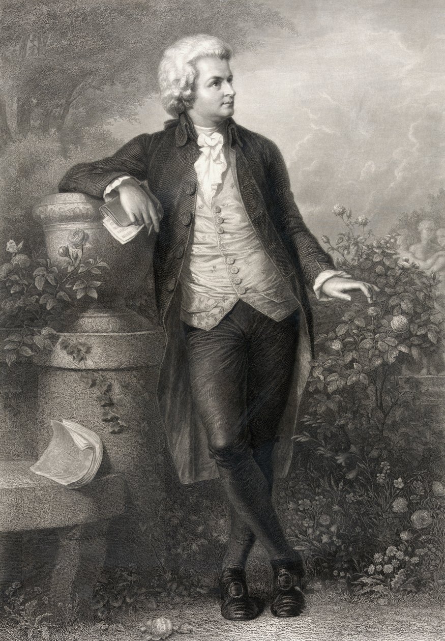 Wolfgang Amadeus Mozart, gravado por Paul Barfus (1823-95) de P. Schworer
