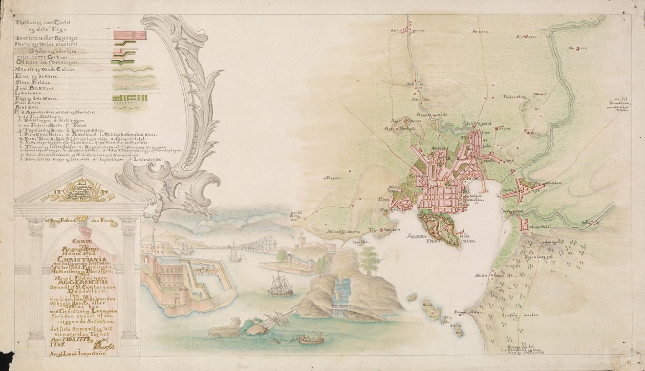 O mapa é publicado no desenho a mão (1784) e mostra Christiania de P. Stockfleth
