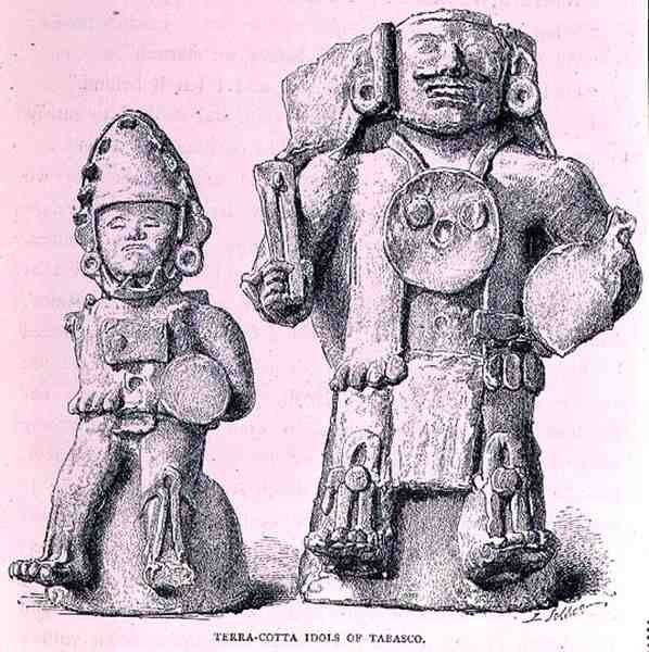 Ídolos de terracota de Tabasco, das antigas cidades do Novo México, por Claude-Joseph-Desire Charnay, pub. 1887 de P. after Sellier