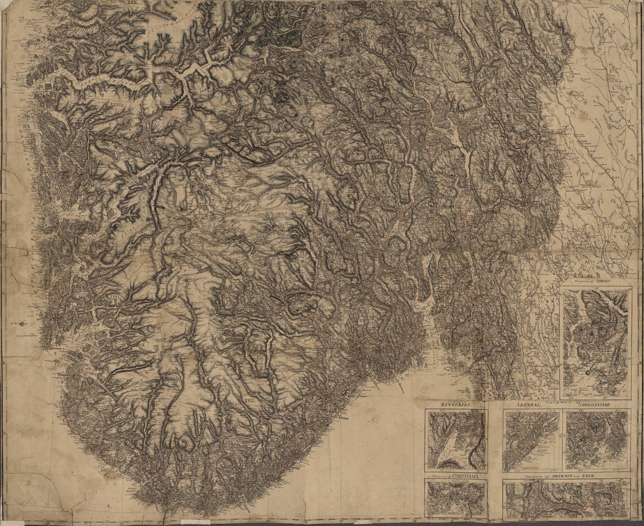 Mapa do sul da Noruega desenhado à mão de P.A. Munch