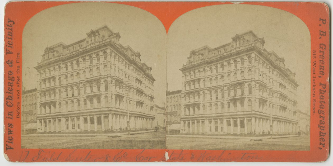 Loja Field, Leiter & Company na esquina da State and Washington Streets, Chicago, c.1869 de P.B. Greene