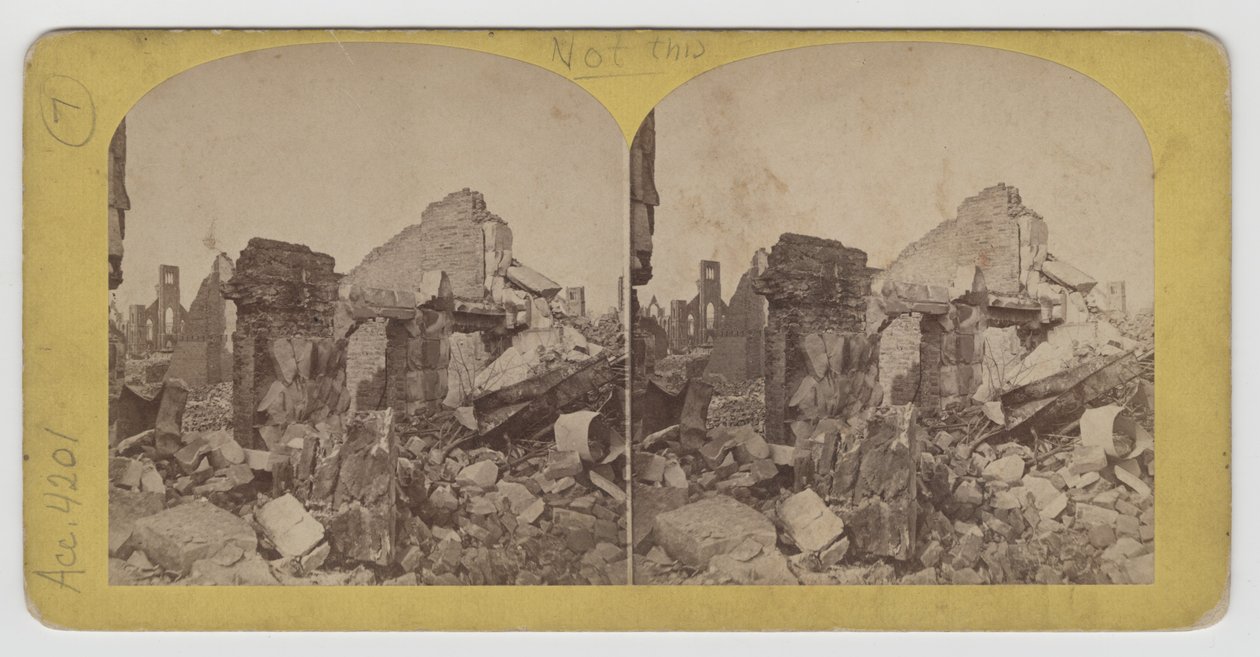 Estereografia vista do bloco do terraço na Michigan Avenue após o incêndio de Chicago de 1871 de P.B. Greene