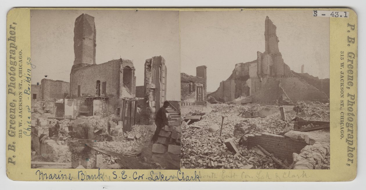 Vistas do Banco Marinho após o incêndio de Chicago de 1871 de P.B. Greene