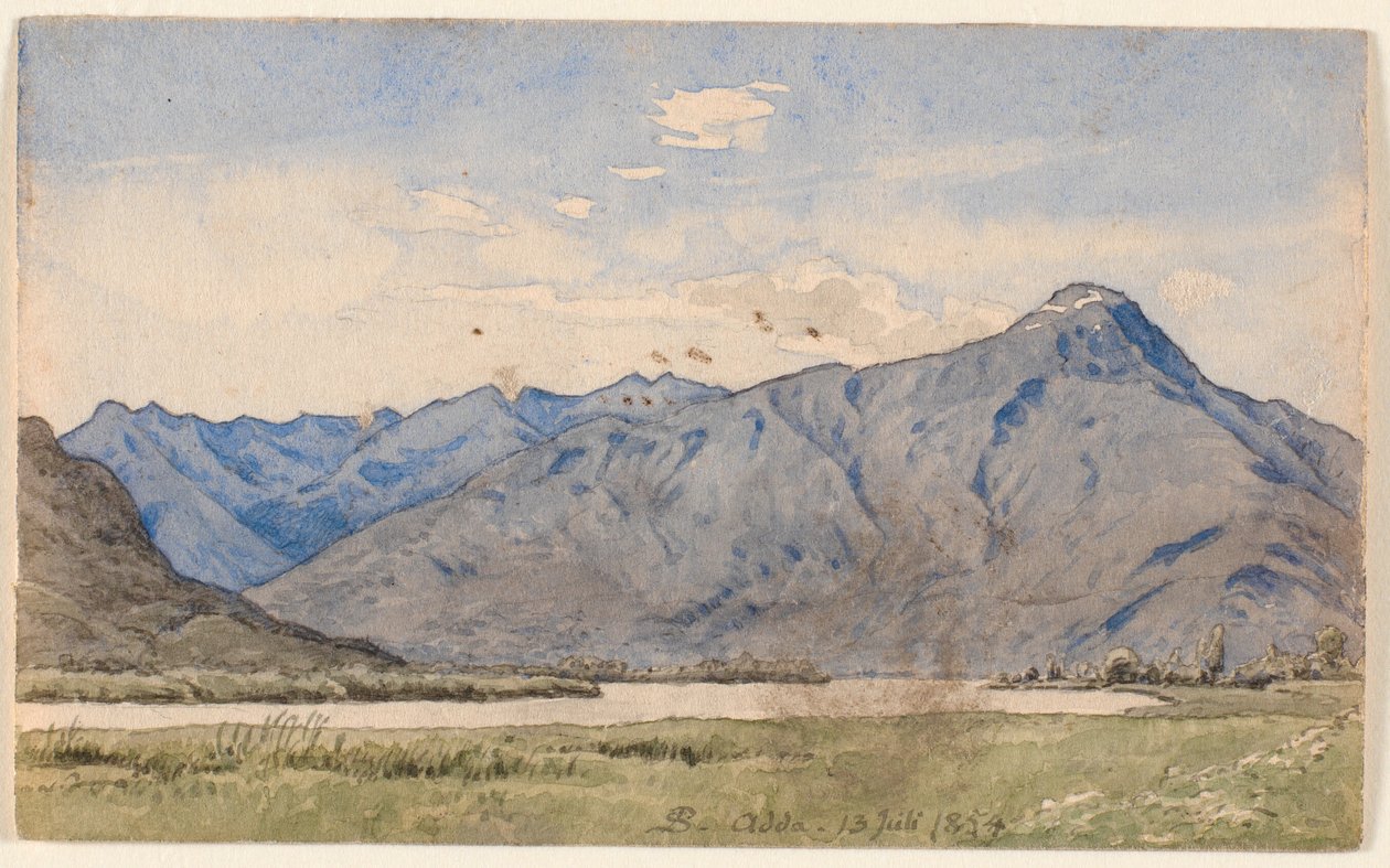 Paisagem italiana com um rio e montanhas. de P.C. Skovgaard