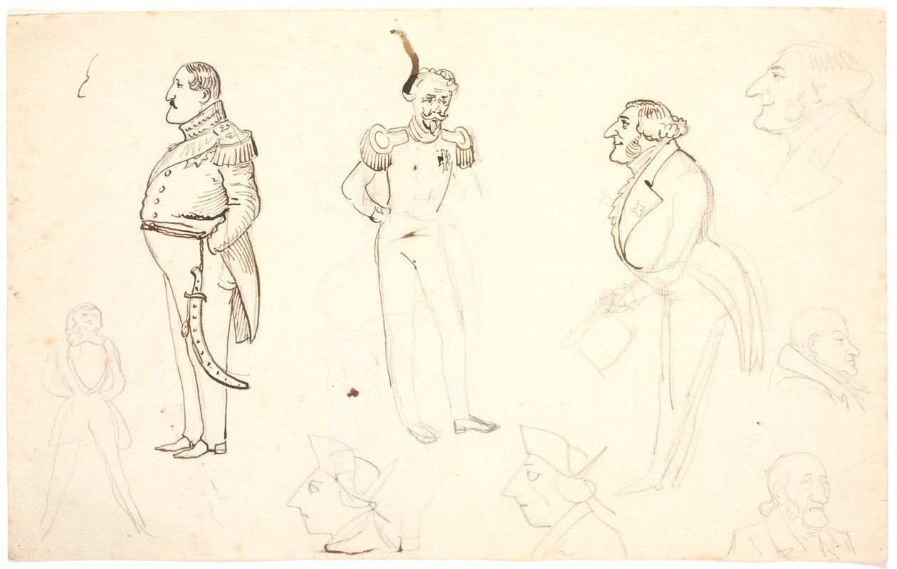 Caricatura de Frederik VII e outros, i.a. Grundtvig, provavelmente Orla Lehmann e outros. de P.C. Skovgaard