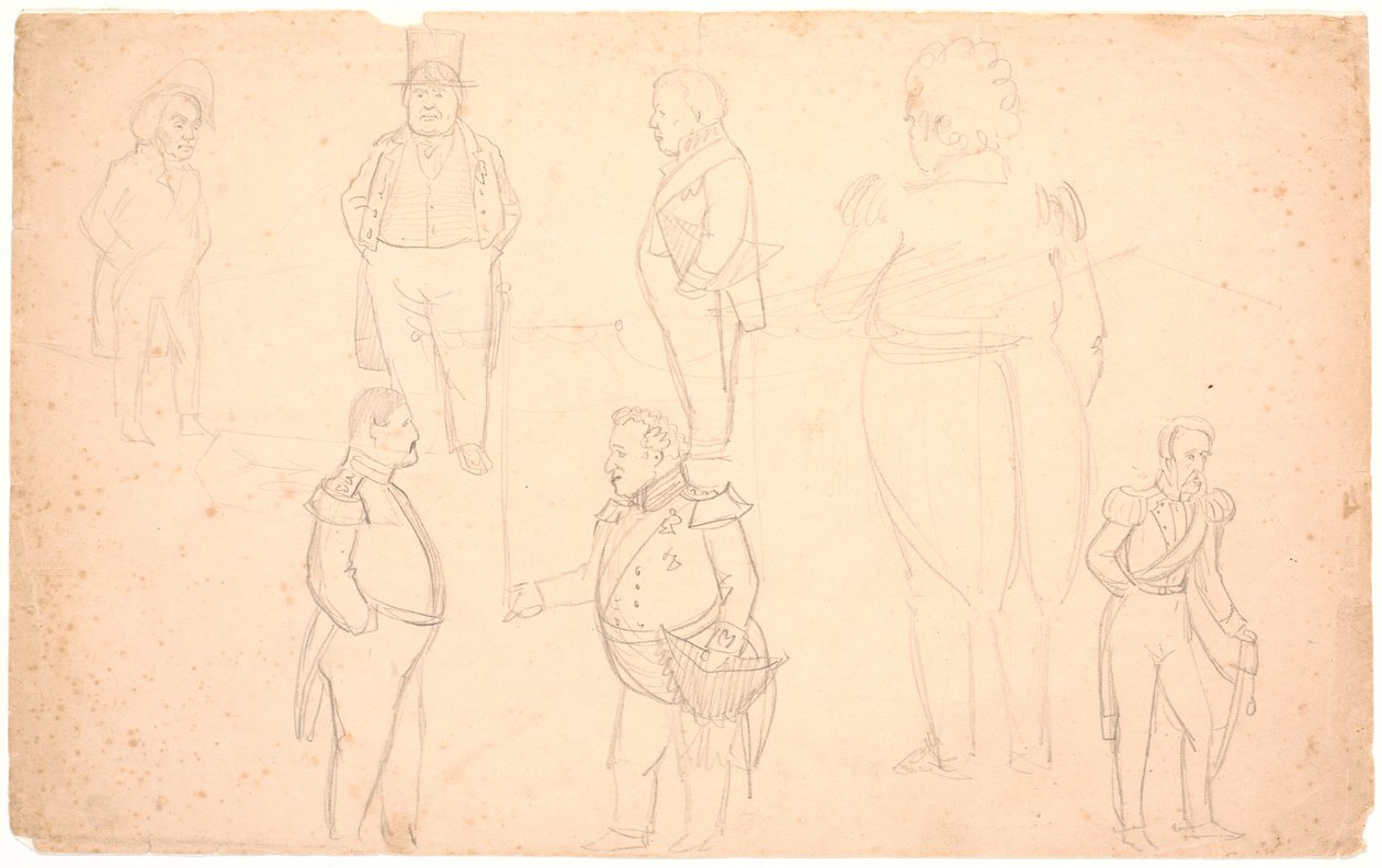 Caricatura de i.a. COMO. Ørsted, Frederik VII, Christian VIII e provavelmente Frederik VI. de P.C. Skovgaard