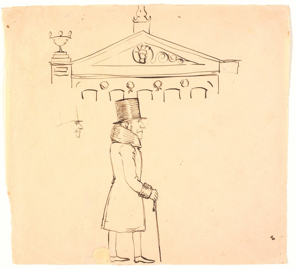 Caricatura de um cavalheiro vestido de peles fora do Casino. de P.C. Skovgaard
