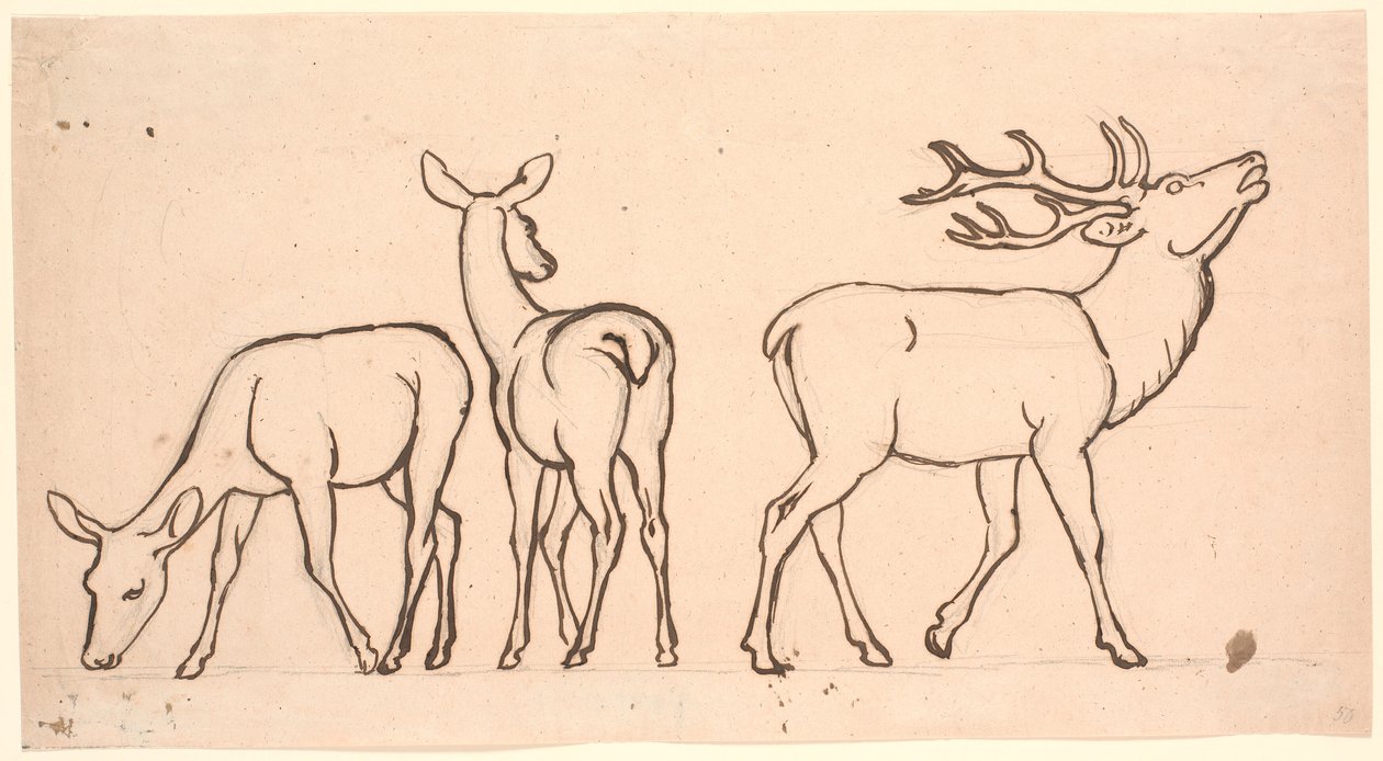 Veado vermelho e dois cães de P.C. Skovgaard