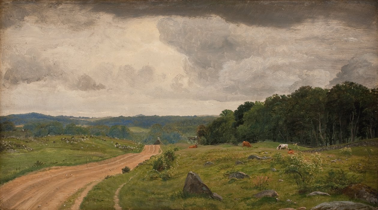Paisagem em Kongens Møller, Sealand. Luz da tarde de P.C. Skovgaard