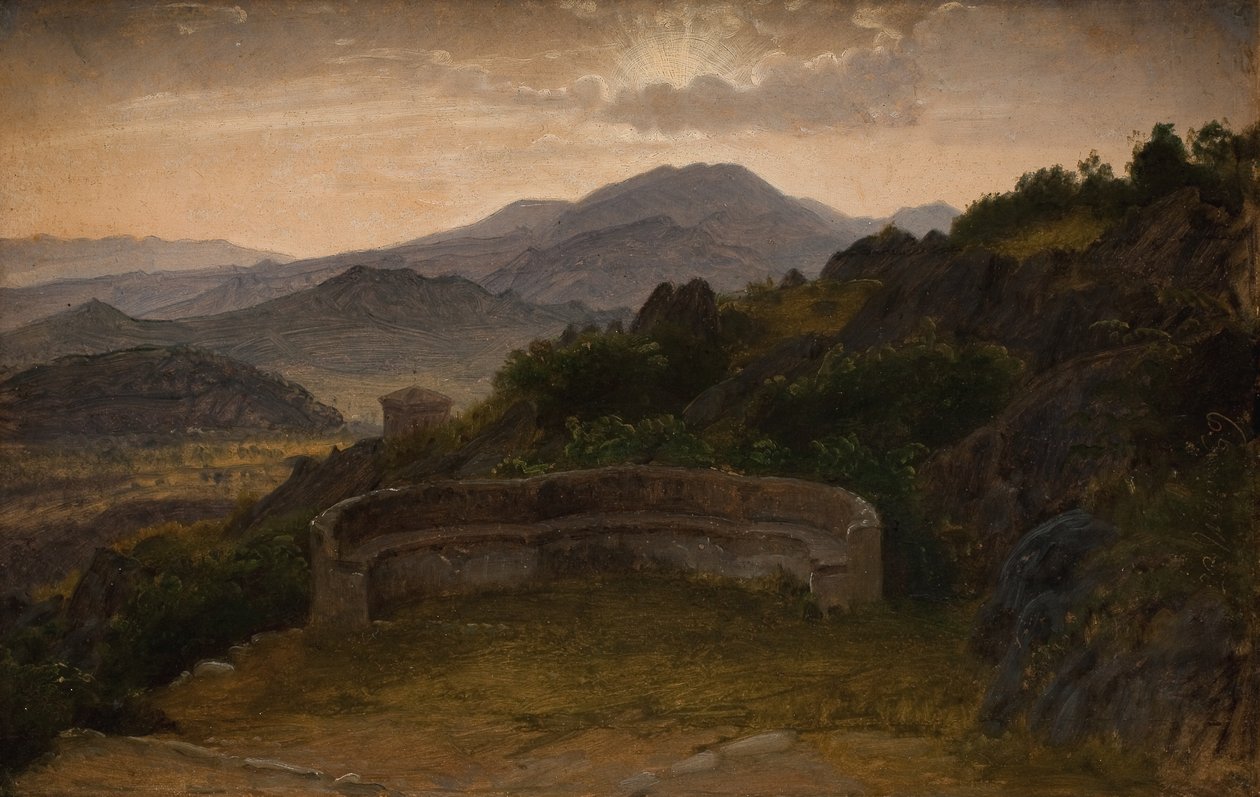Paisagem perto de Subiaco. Pôr do sol de P.C. Skovgaard