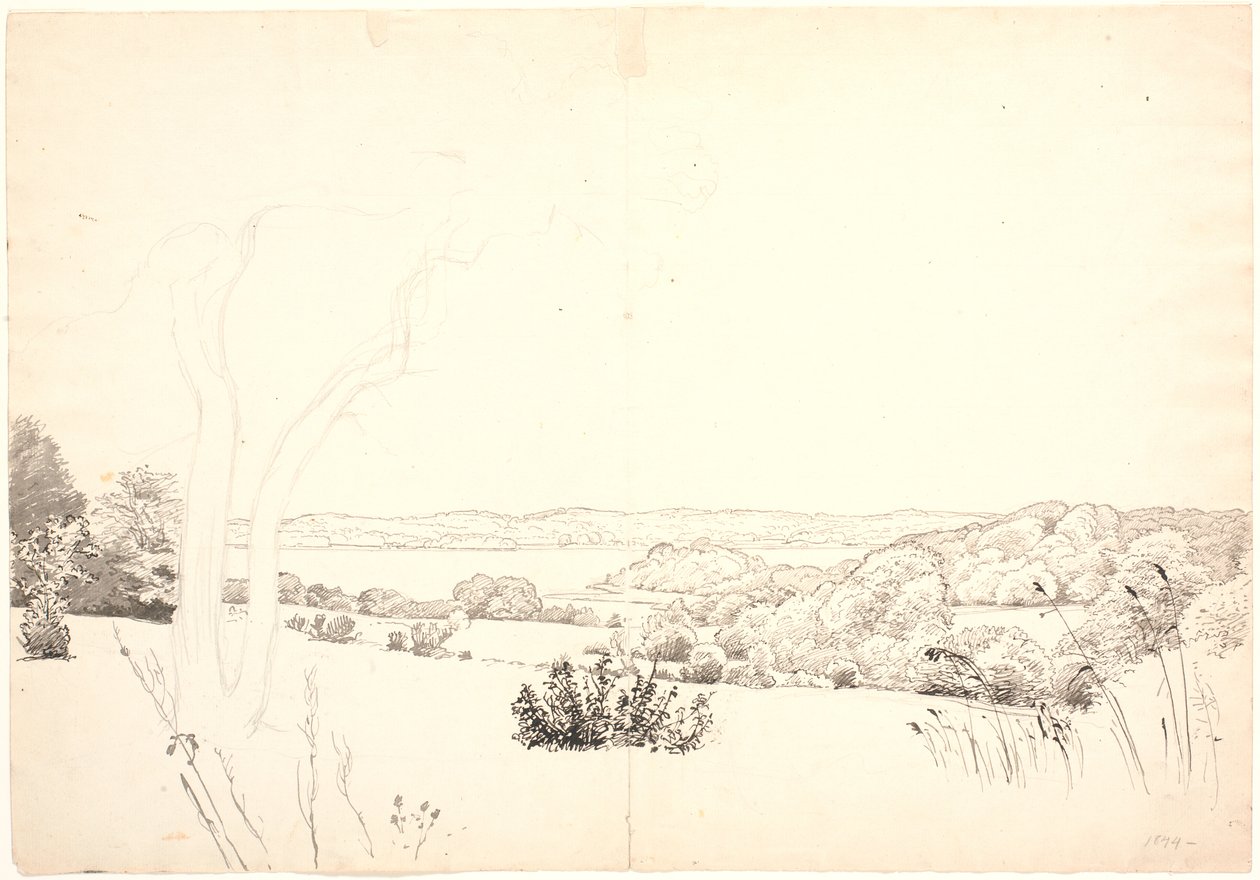 Paisagem com vista para o lago Skarrit. de P.C. Skovgaard