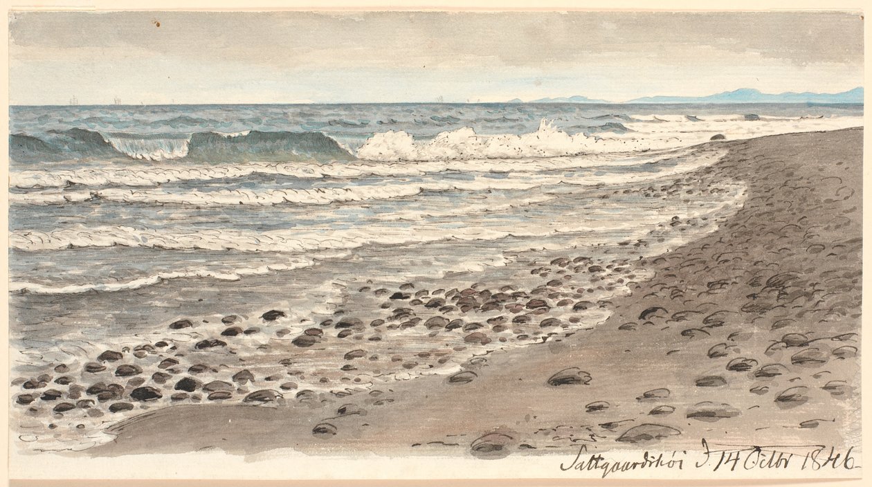 Praia com vista sobre o Kattegat em direção a Kullen. de P.C. Skovgaard