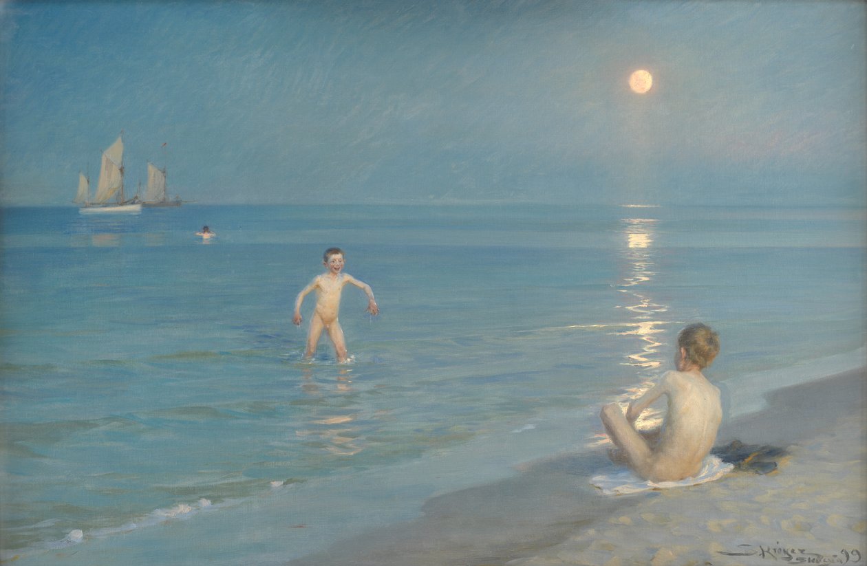 Meninos tomando banho em Skagen. Noite de Verão de Peder Severin Krøyer