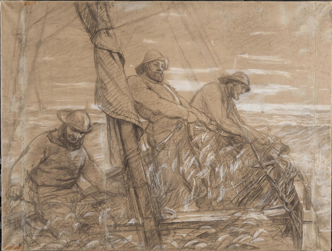 Pescadores de Hornbæk pegando arenque. De manhã cedo de Peder Severin Krøyer