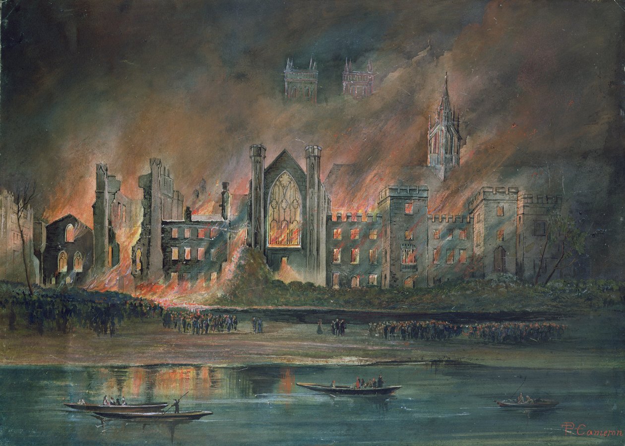 Incêndio nas Casas do Parlamento, 16 de outubro de 1834 (guache) de P.T. Cameron
