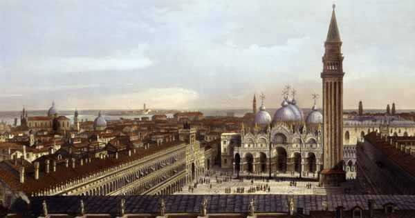 Praça de São Marcos, Veneza, gravada por F. Citterio (gravação a cores) (pormenor de 130084) de P. (after) Majocchi