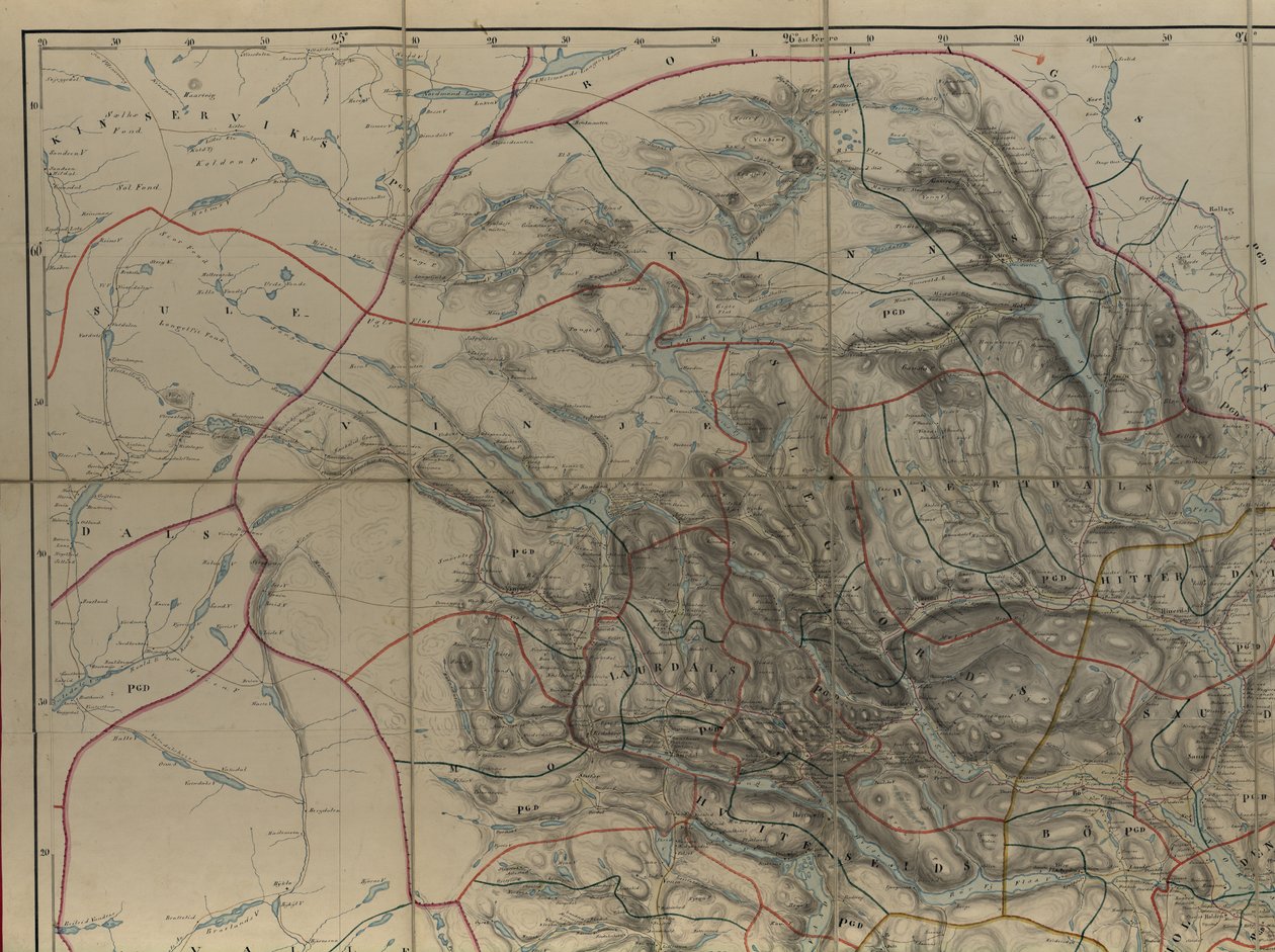 Mapa da colecção de mapas da Biblioteca Nacional. O mapa foi publicado em Handdrawn (depois de 1846) e mostra a Telemark de P. A. Munch