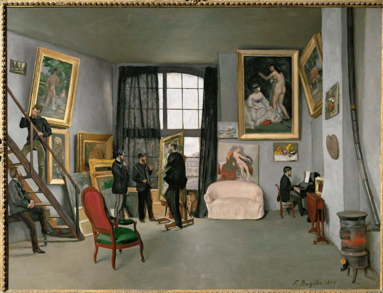 O atelier do pintor na rue de La Condamine (óleo sobre tela) de P. A. and Bazille Frederic (1841-70) Renoir