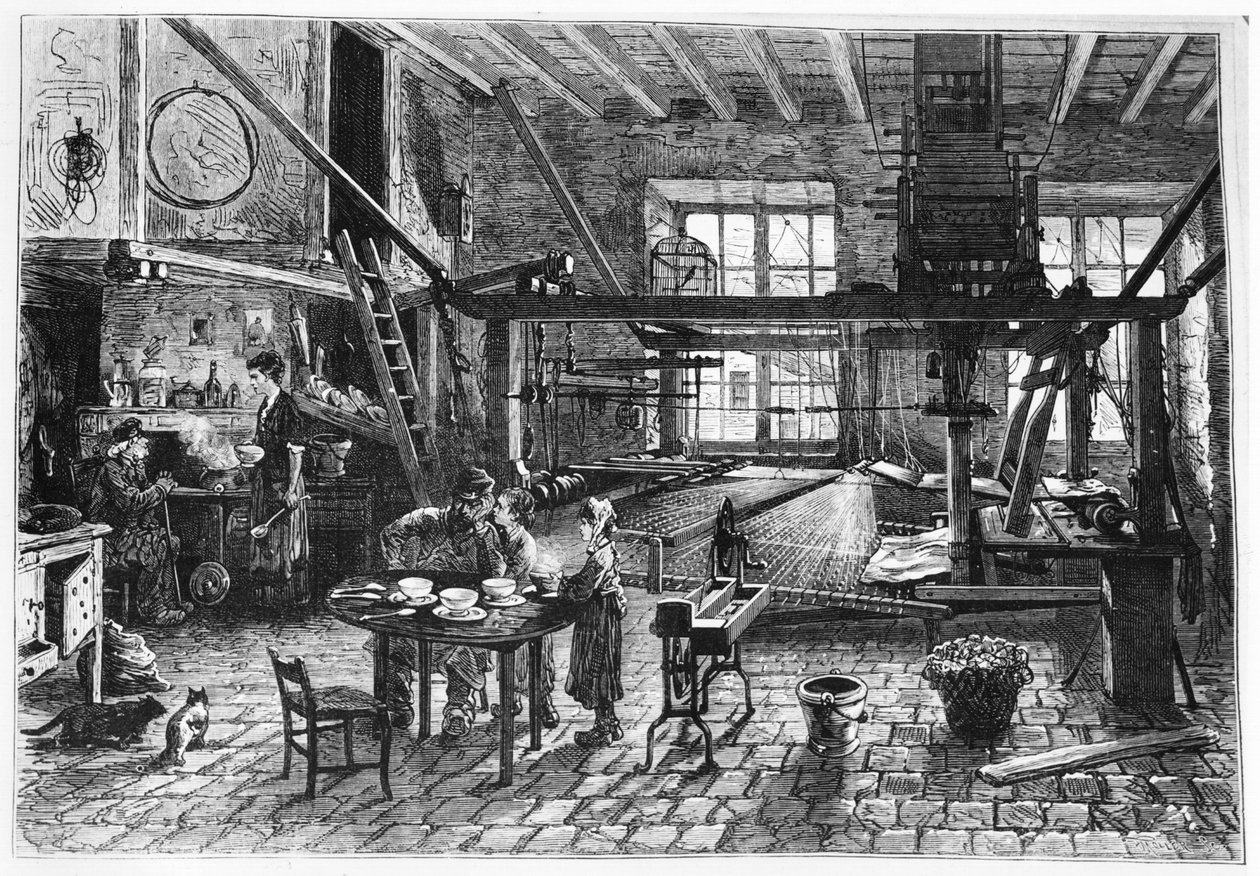 Oficina da Weaver em Lyon, ilustração de &39;Le Monde Illustre&39;, 1878 de P. Ferat