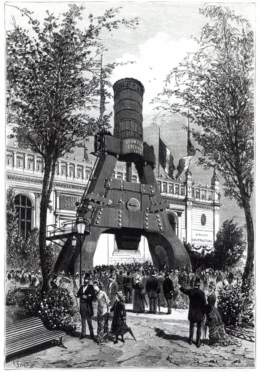 Exposição Universal em Paris em 1878: o martelo Le Creusot Power em Champs-de-Mars, 1878 de P. Ferat