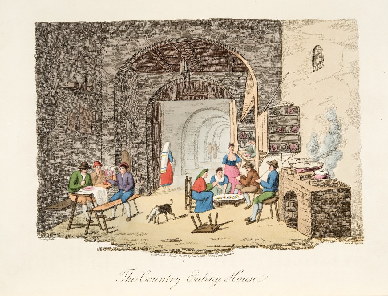 The Country Eating House, de Cenário Italiano, representando os modos, costumes e diversões dos diferentes estados da Itália, pub. 1806 (gravura colorida à mão) de P. van (after) Lerberghi