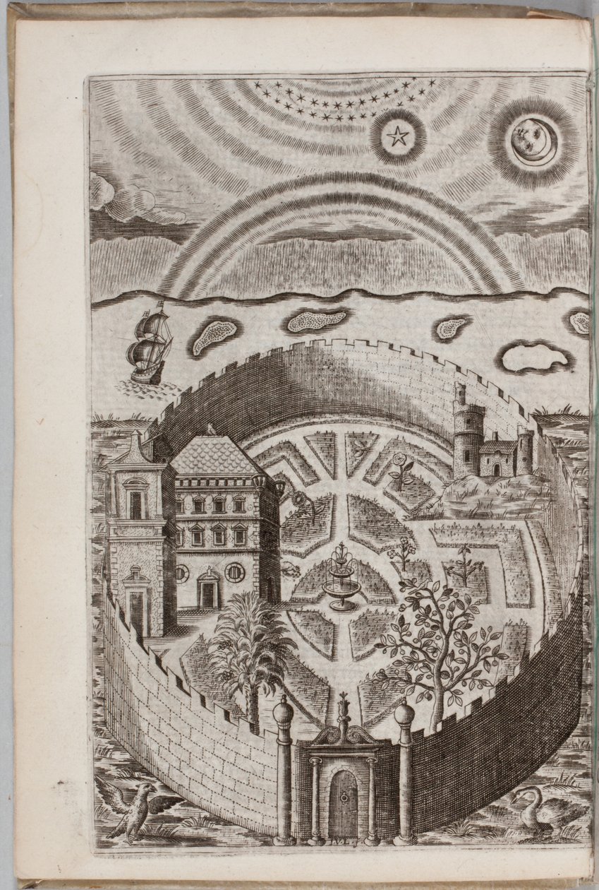 Ilustração de "Partheneia Sacra: Ou O Jardim Misterioso e Delicioso das Partenes Sagradas Simbolicamente Definido e Enriquecido com Dispositivos e Emblemas Pios para o Entretenimento de Almas Devotas", de Henry Hawkins, 1633 de P. van Langeren