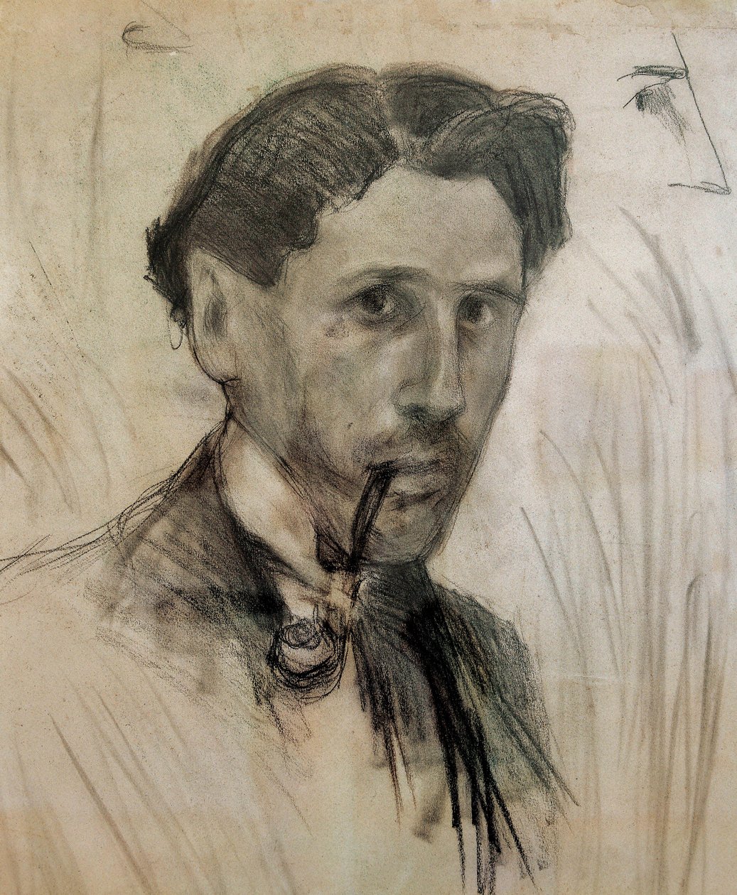 "Auto-retrato com um tubo" Desenho a carvão de Pablo Gargallo (1881-1934). 1901 de Pablo Gargallo