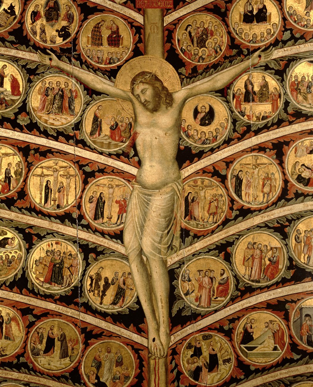 A Árvore da Vida, c.1310 têmpera no detalhe do painel de 80607 de Pacino di Buonaguida