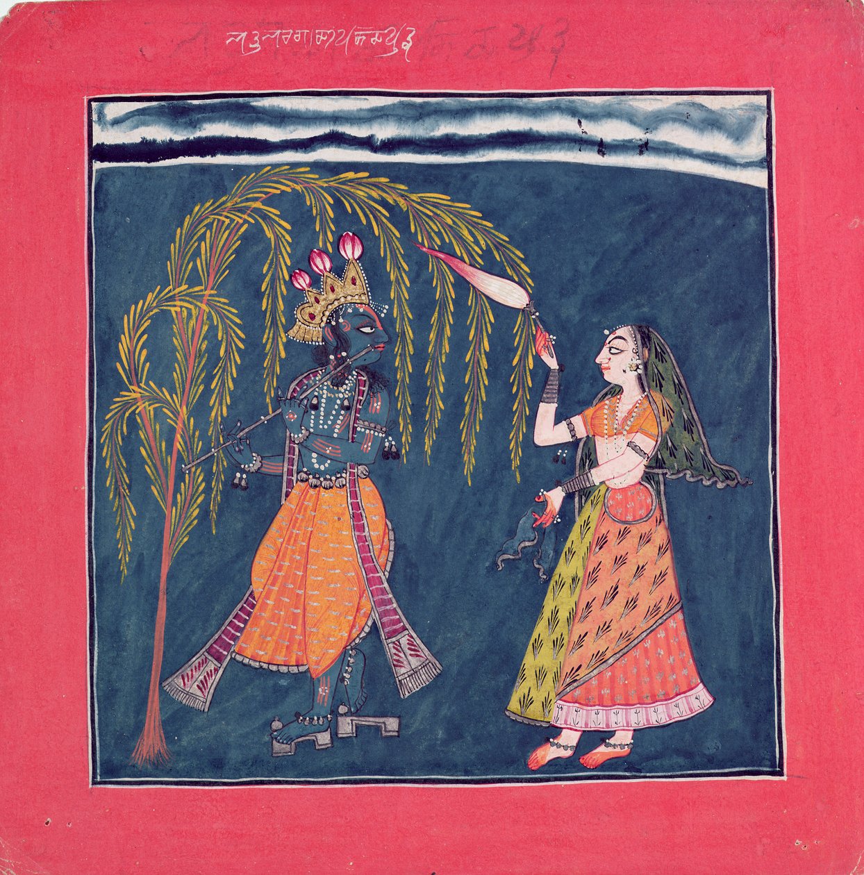 Krishna tocando uma flauta, do &39;Vahula Raga&39;, Basohli, c.1710 de Pahari School