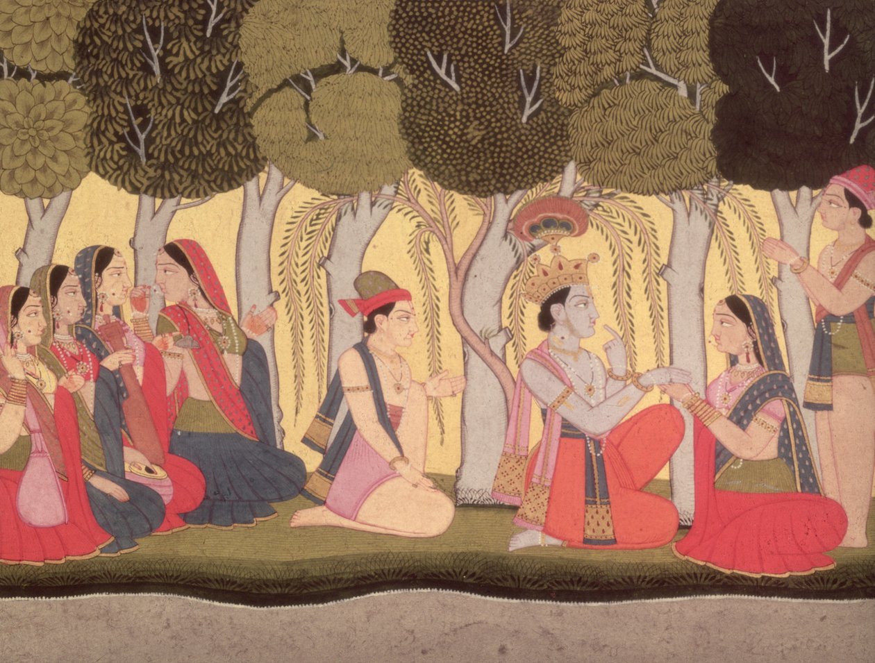 Radha e Krishna sentados em um bosque, Kulu, 1790-1800 de Pahari School