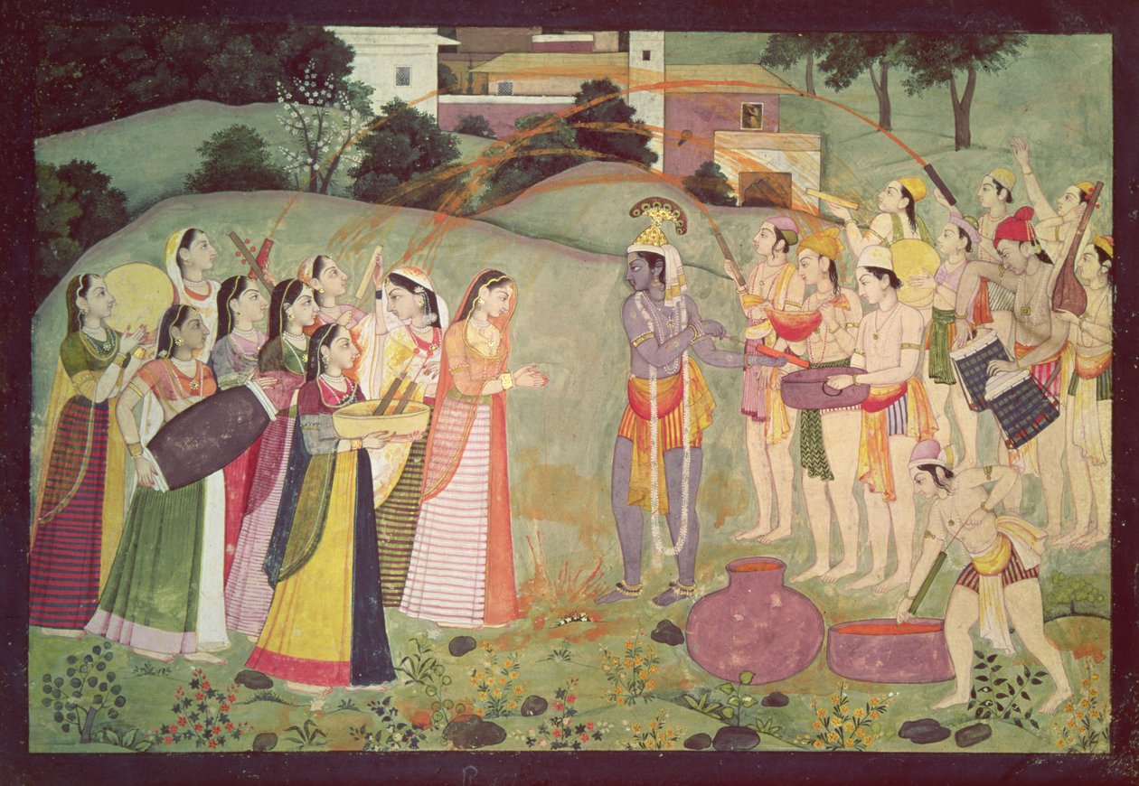 Krishna celebrando o Festival de Holi, Kangra, Himachal Pradesh, c.1775-1780 de Pahari School