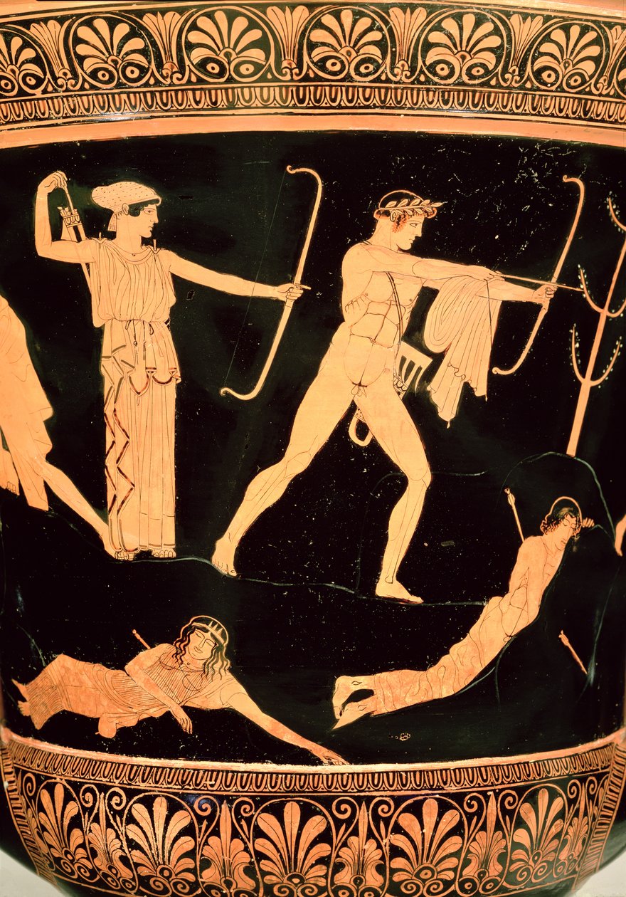 The Death of the Niobids, detalhe de um sótão calyx-krater, c.450 BC (olaria) (detalhe de 19106, ver também 92576) de Painter Niobid