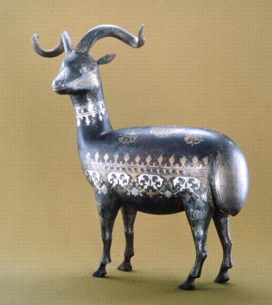 Cabra Damascene Ware (zinco, cobre e prata) de Pakistani School