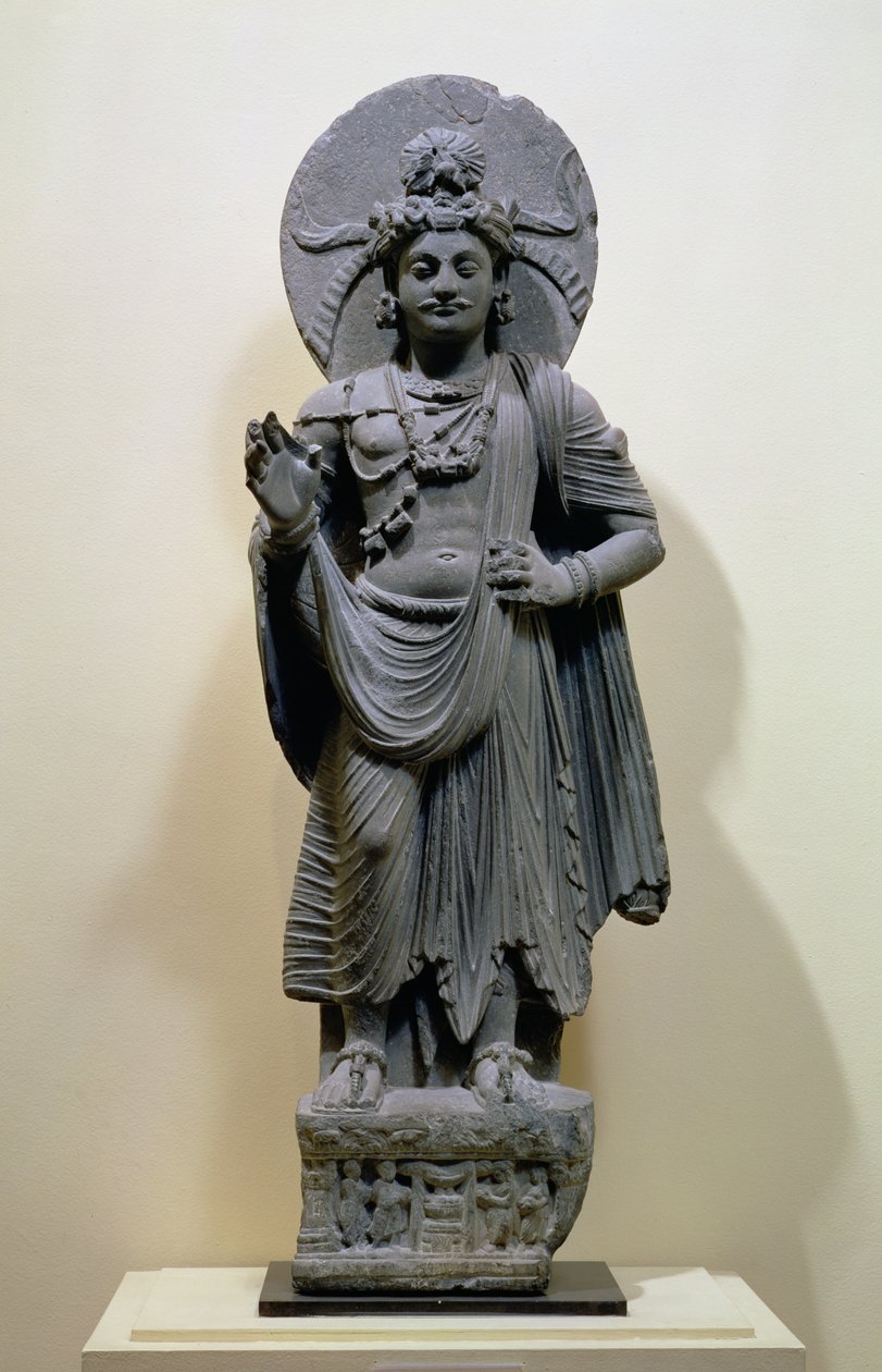 Figura do Bodhisattva, de Mekha-Sanda perto de Shabaz-Garhi, Paquistão (xisto ou xisto) de Pakistani School