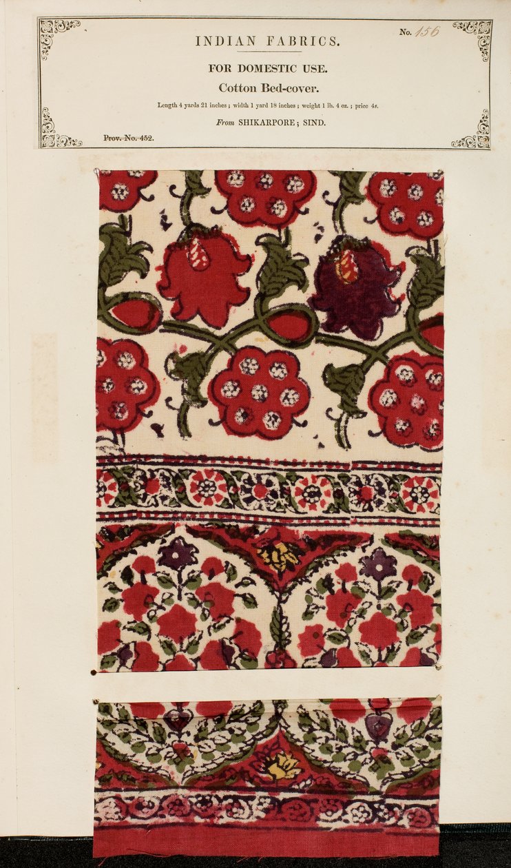 Amostra de capa de algodão da Shikarpore em Sind, da Coleção de Fabricantes Têxteis da Índia, de John Forbes Watson, publicada em 1866 de Pakistani School