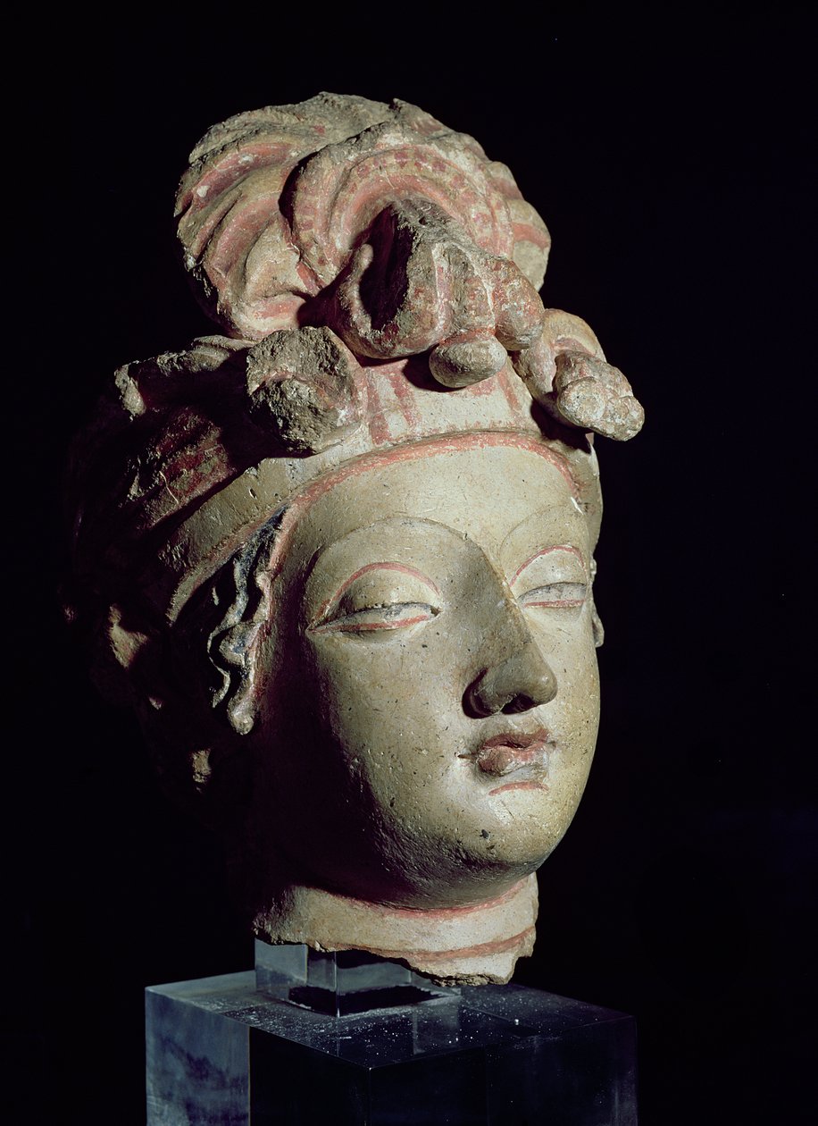 Cabeça, de Gandhara, estilo greco-budista, do século I-IV (estuque) de Pakistani School